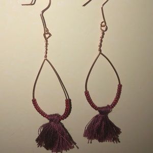 Wine beaded tassel earrings